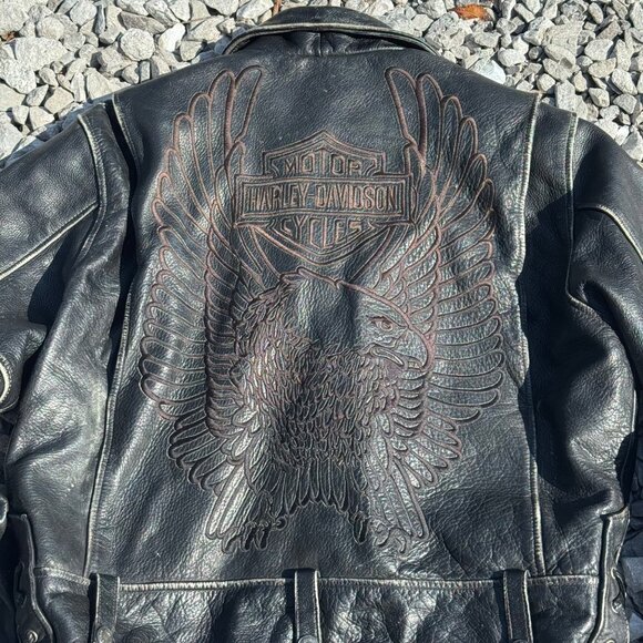 Vintage Harley-Davidson Black Leather Jacket Eagle Back Mens Size L - Picture 7 of 13